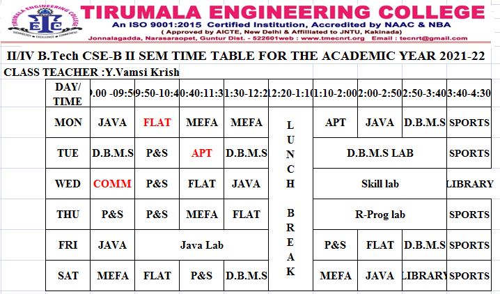 cse timetable